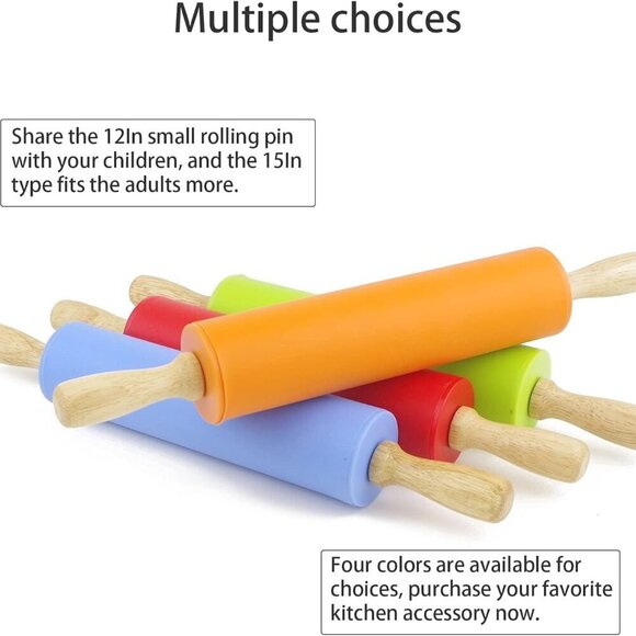 Silicone Rolling Pin for Baking Non-stick Rolling Pin Dough Roller Woode… - Picture 6 of 8